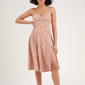 LuLus Esperanza Blush Floral Print Midi Dress